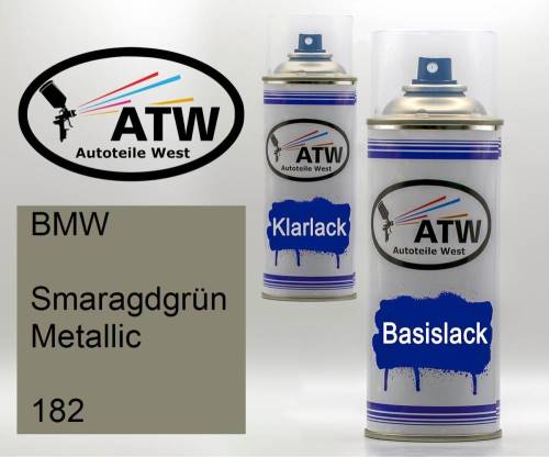 BMW, Smaragdgrün Metallic, 182: 400ml Sprühdose + 400ml Klarlack - Set, von ATW Autoteile West.